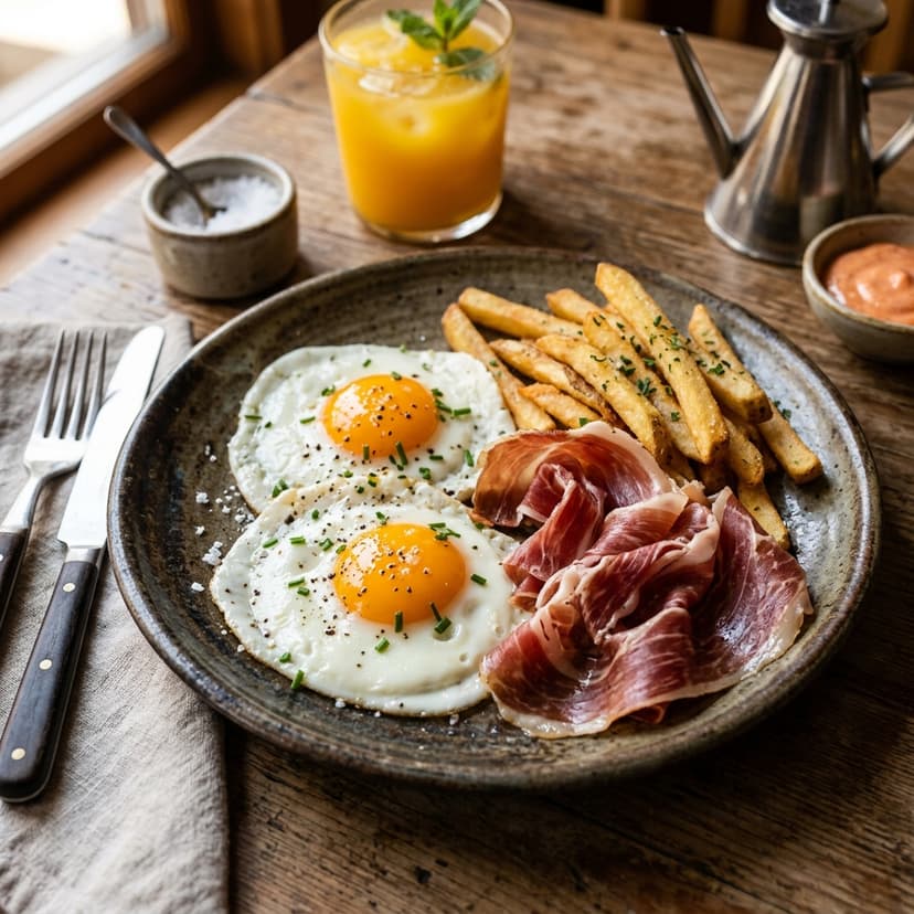 Huevos fritos con jamón serrano y patatas