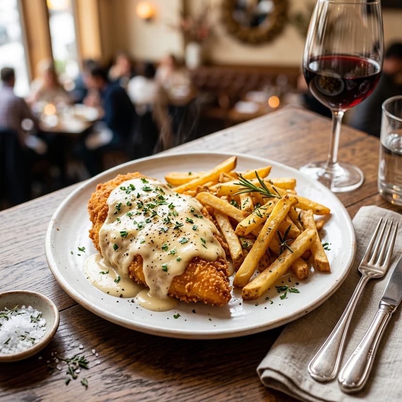 Pechuga de pollo-Villaroy con patatas o ensalada